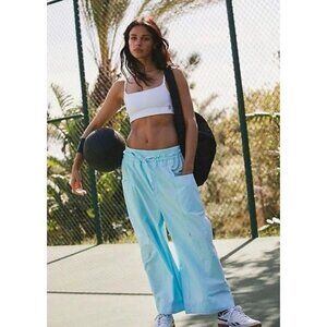 Free People Fresh Start Light Blue Wide Leg Crop Parachute Utility Pants NWOT